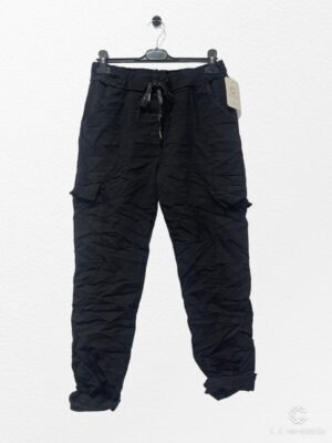 Pantalon cargo plissé noir