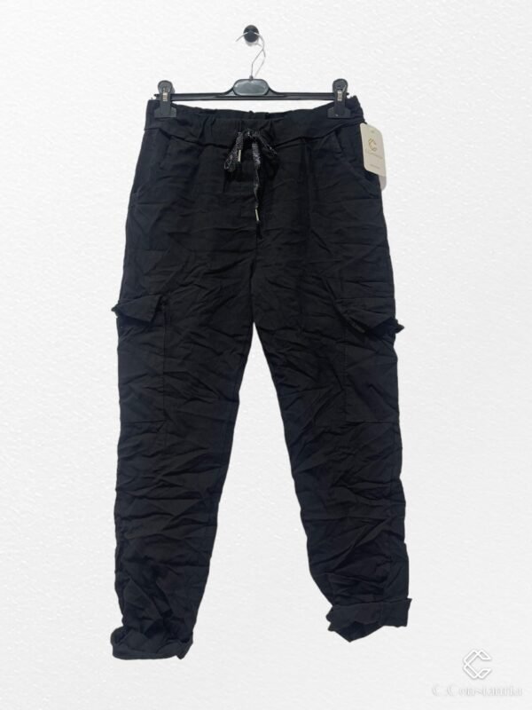 Pantalon cargo plissé noir