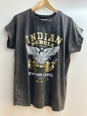 T-shirt noir délavé imprimé « INDIAN »