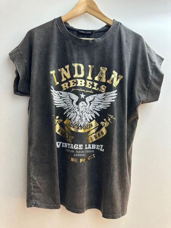 T-shirt noir délavé imprimé "INDIAN" – Image 2
