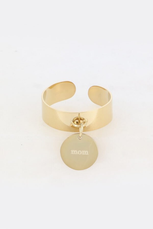 Bague à pampille "mom" et coeur gravé