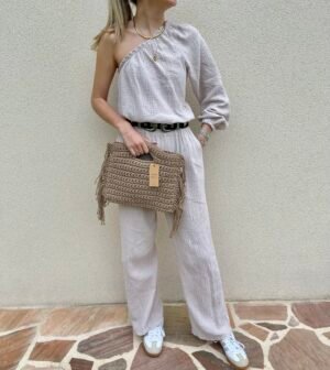Combinaison "one shoulder" en gaz de coton