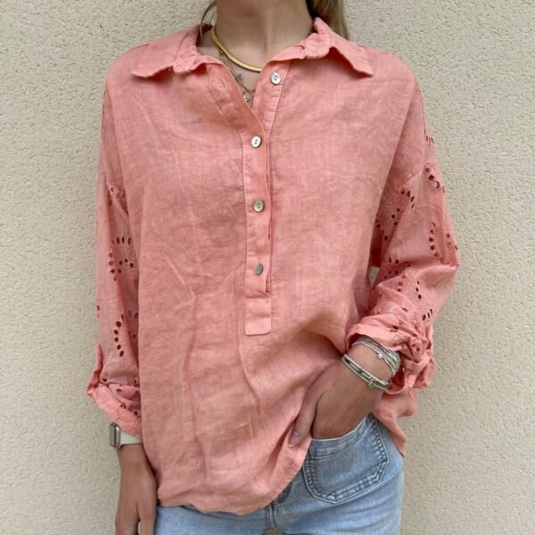 Chemise en lin détails broderie saumon