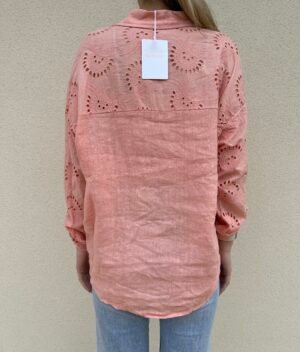 Chemise en lin détails broderie saumon