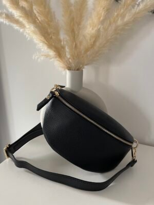 Sac banane en cuir grainé noir