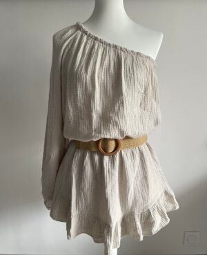 Combishort "one shoulder" en gaze de coton beige