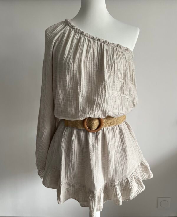 Combishort "one shoulder" en gaze de coton beige