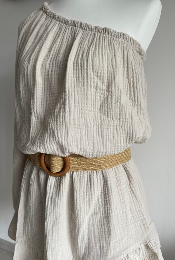 Combishort "one shoulder" en gaze de coton beige – Image 3