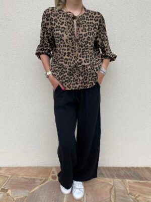 Pantalon noir en gaze de coton