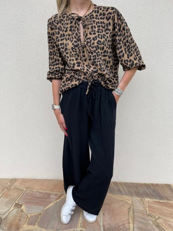 Pantalon noir en gaze de coton – Image 2