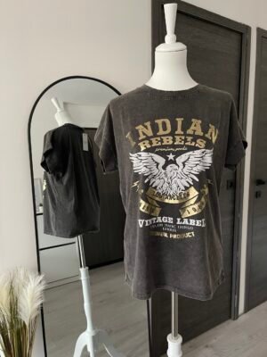 T-shirt noir délavé imprimé "INDIAN"