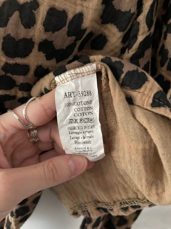 Blouse à noeuds en gaze de coton imprimé léopard marron – Image 3