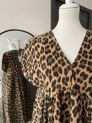 Robe courte imprimé léopard en gaze de coton