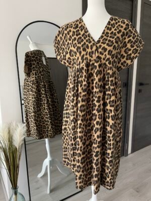 Robe courte imprimé léopard en gaze de coton