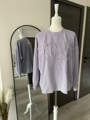 Sweat imprimé « LOVE » parme effet délavé