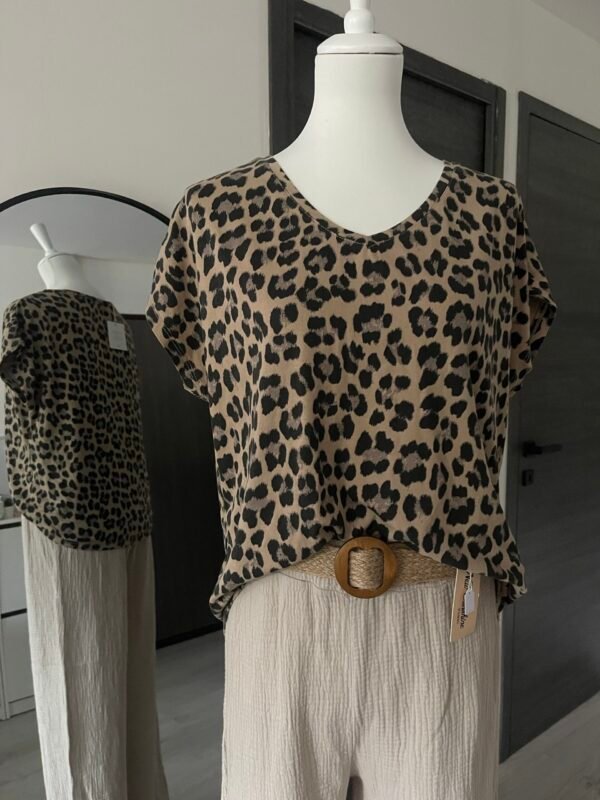 T-shirt en coton imprimé léopard marron