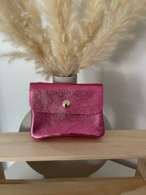 Porte-monnaie Babylone Bohm Paris en cuir irisé rose