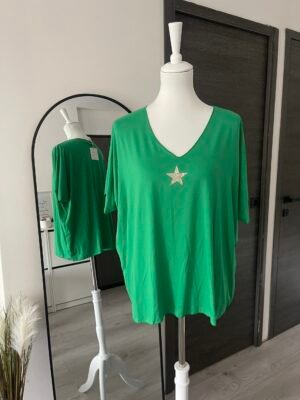 T-shirt oversized vert détails étoile à paillettes