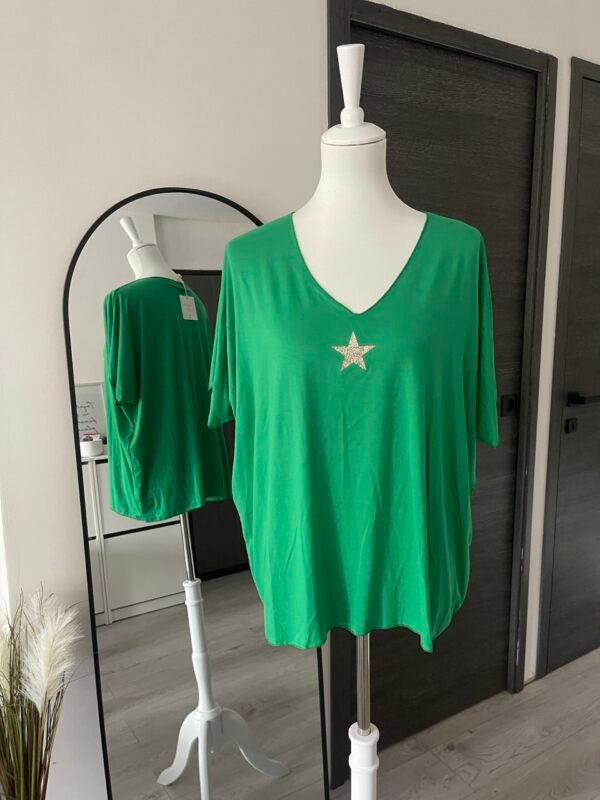 T-shirt oversized vert détails étoile à paillettes