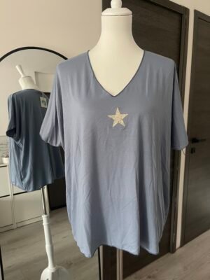 T-shirt oversized bleu jean détails étoile à paillettes