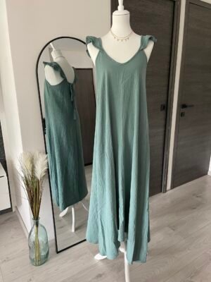 Robe longue maxi en gaze de coton vert d’eau