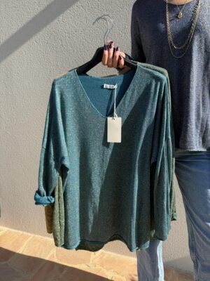Pull fluide à paillettes bleu