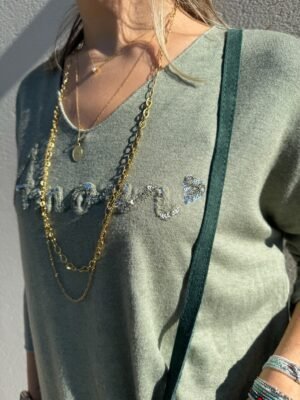 Pull fluide « Amour » kaki