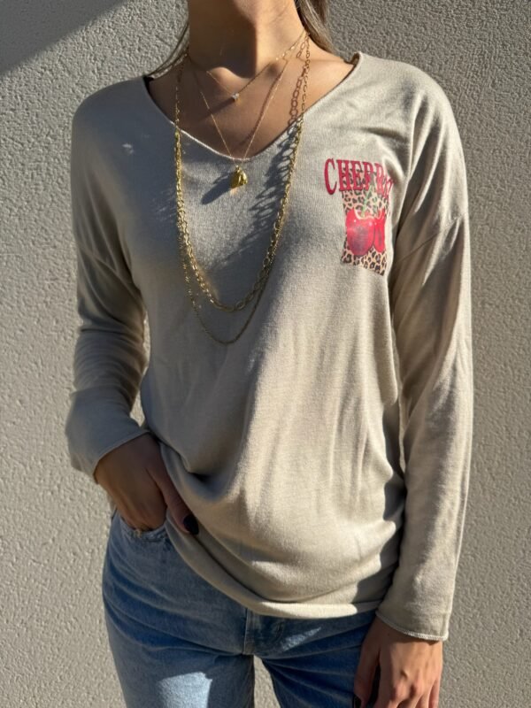 Pull fluide « Cherries » beige