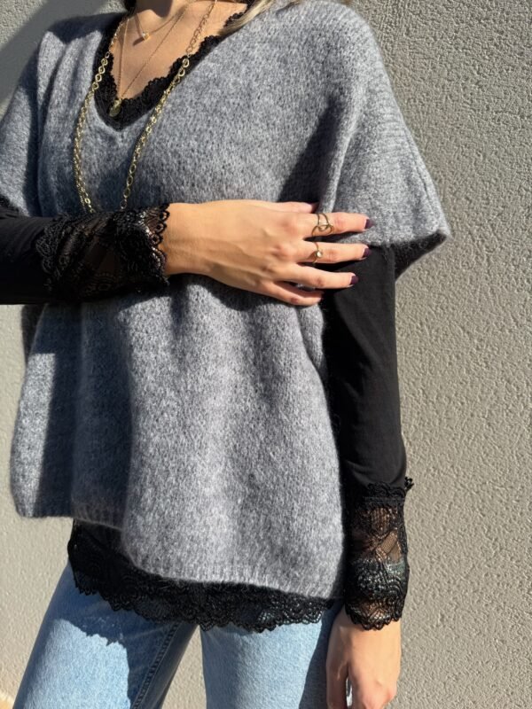 Pull maille sans manches gris