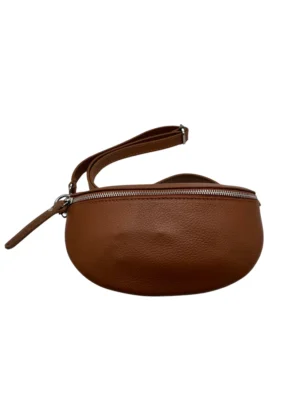 Sac banane en cuir grainé 22cm camel