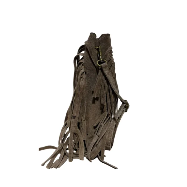 Sac bandoulière à franges en cuir suédé détails clous taupe – Image 3