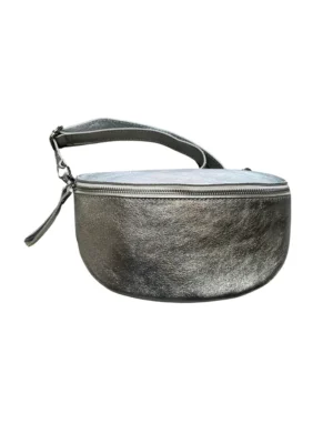 Sac banane en cuir irisé 25cm argent