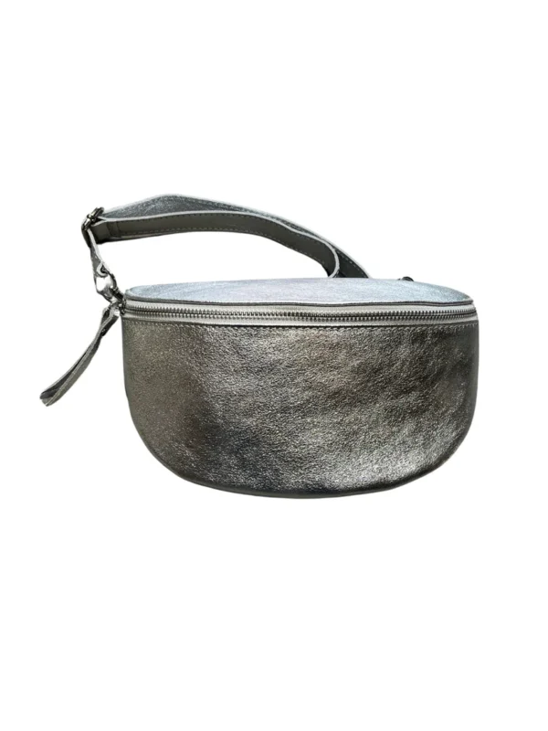 Sac banane en cuir irisé 25cm argent