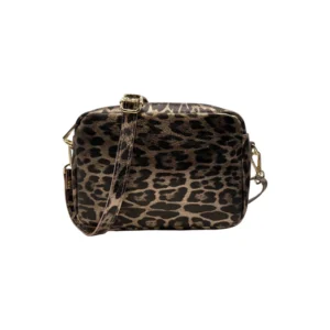 Sac bandoulière cuir irisé léopard double compartiment