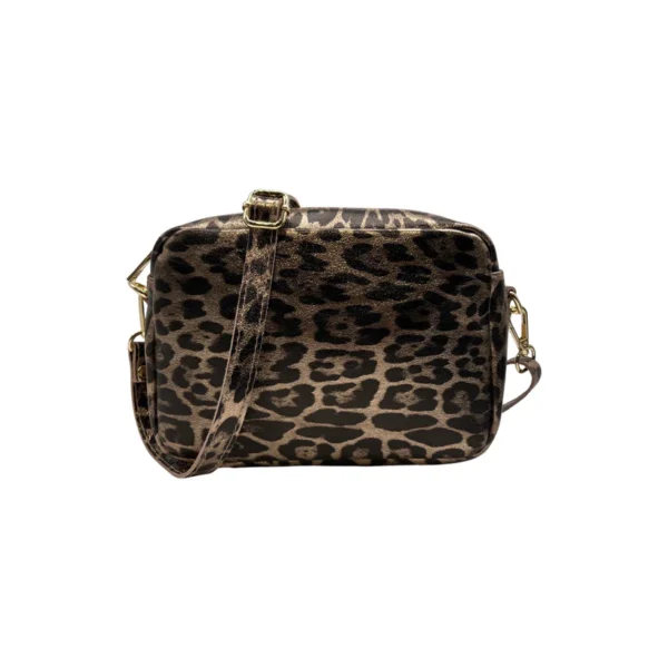 Sac bandoulière cuir irisé léopard double compartiment