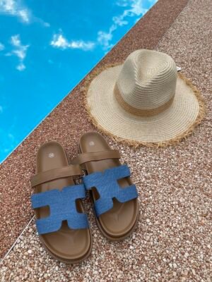 Sandales H bleu / marron